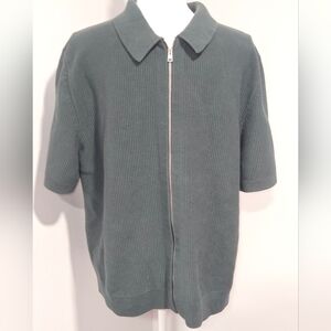COS Men's Collared Green Ribbed Cotton Zip Up Sweater Shirt Size Medium